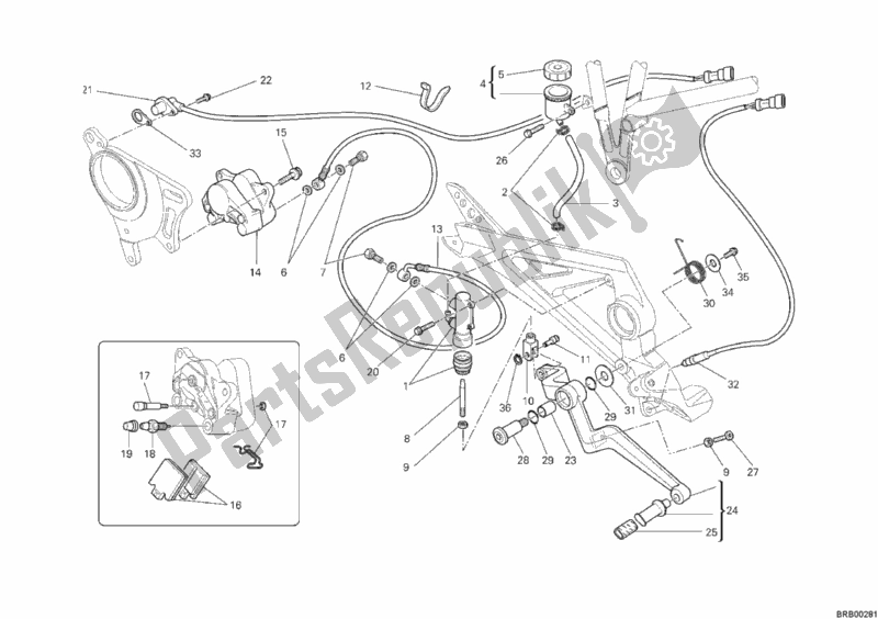 Alle onderdelen voor de Achter Remsysteem van de Ducati Hypermotard 796 USA 2010